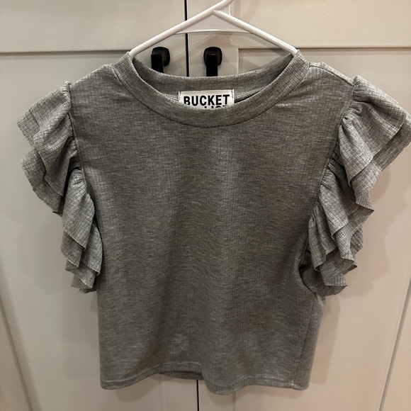 BUCKETLIST Tops - BUCKETLIST Gray Ruffle Sleeve Tee